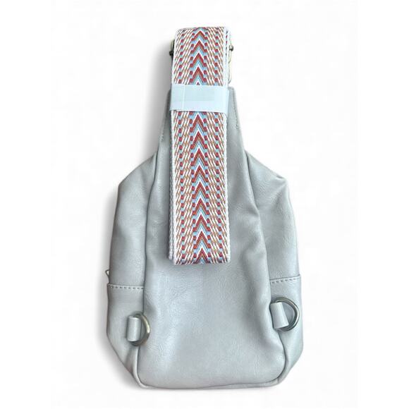 Women’s Sling Crossbody Bag Soft PU Leather Wide Woven Strap Chest Travel Grey - Picture 7 of 8